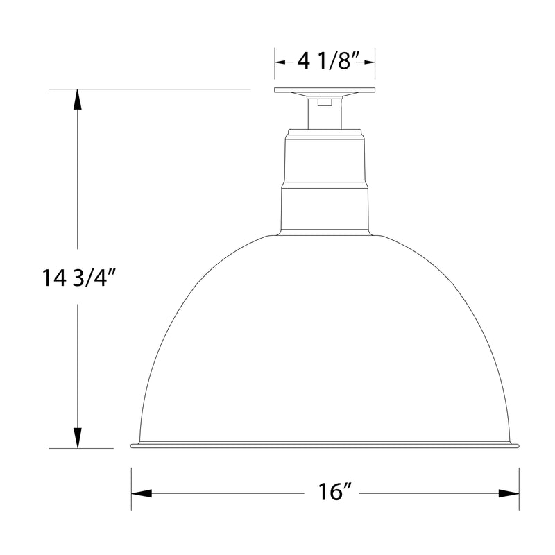 Line drawing of deep bowl flush mount with 16 in width and 14 3/4 in height