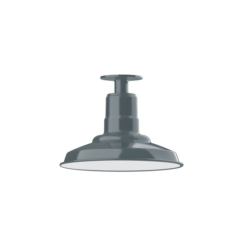 Slate gray flush mount light with domed shade and central canopy