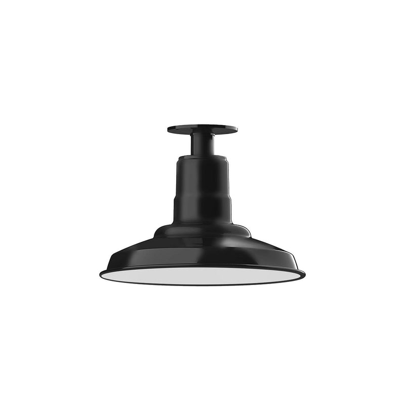 Black 12-inch flush mount ceiling light, domed metal shade with central stem