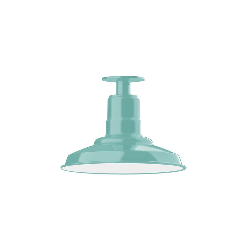 Sea green LED flush mount ceiling light with domed glass shade and socket cap