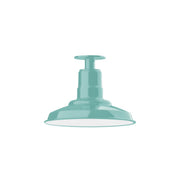Sea green flush mount ceiling light with domed shade and central stem