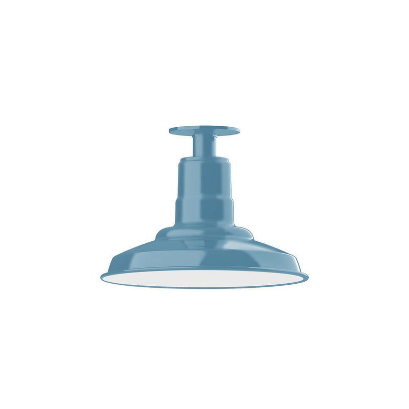Light blue LED flush mount ceiling light with metal dome shade