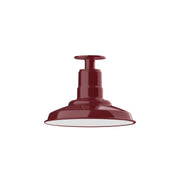 Barn red LED flush mount ceiling light with ribbed dome and round glass diffuser