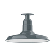 Slate gray LED flush mount ceiling light with wide dome shade and central stem.