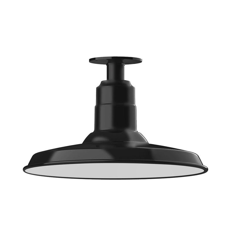 Black flush mount ceiling light with domed shade and central stem