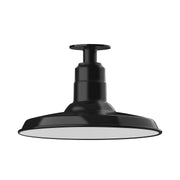 Black flush mount ceiling light with domed shade and central stem