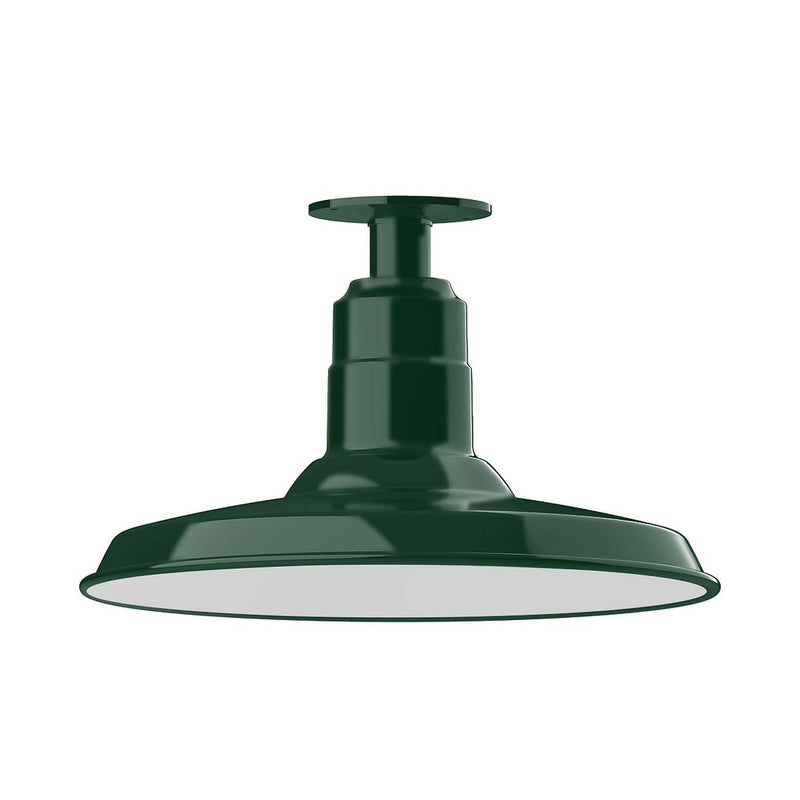 Forest green LED flush mount ceiling light with wide dome shade