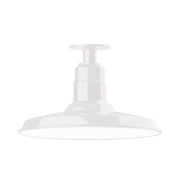 White flush mount ceiling light with bell-style shade and mounting canopy