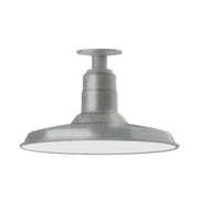 Painted galvanized LED flush mount light with wide dome shade and central stem