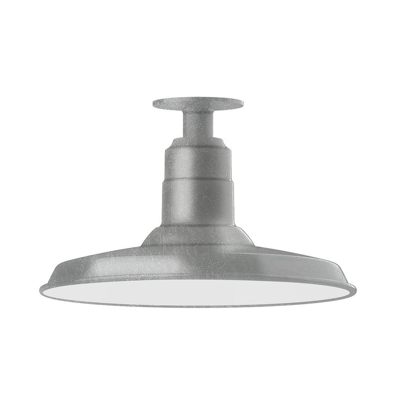 Painted galvanized LED flush mount light with wide dome shade and central stem