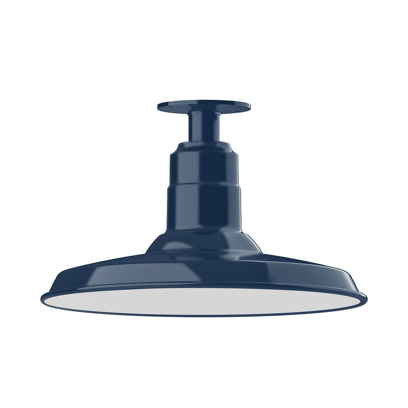 Navy flush mount ceiling light with bell-shaped shade