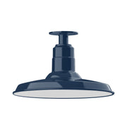 Navy flush mount ceiling light with wide dome shade and central stem