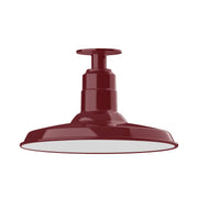 Barn Red flush mount ceiling light with domed metal shade and central fitter