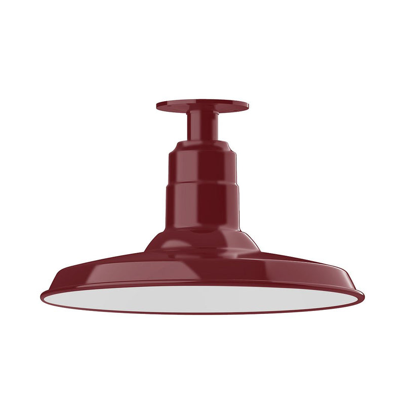 Barn Red flush mount ceiling light with domed metal shade and central fitter