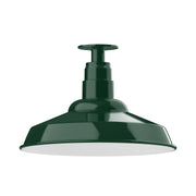 Forest green flush mount ceiling light with flared dome and white diffused bottom