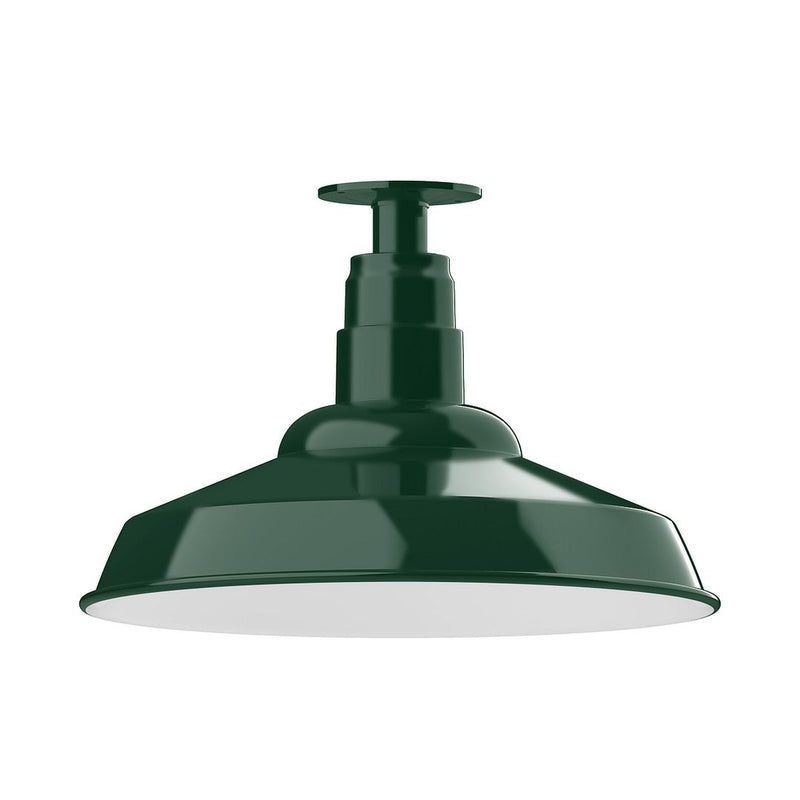 Forest green flush mount ceiling light with domed metal shade
