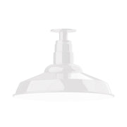 White flush mount ceiling light with bell shade and central stem