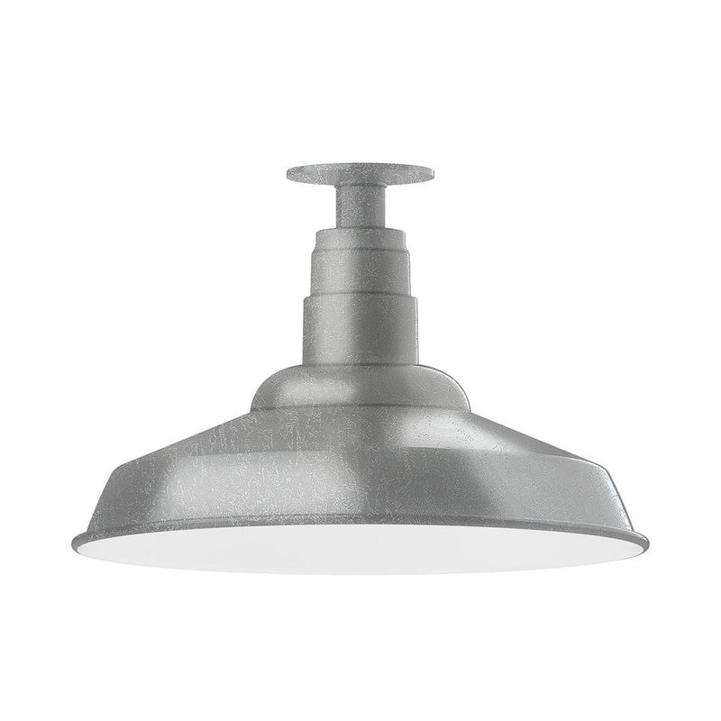 Painted galvanized flush mount ceiling light with flared dome shade, gray finish
