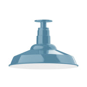 Light blue LED flush mount ceiling light with domed shade and central stem