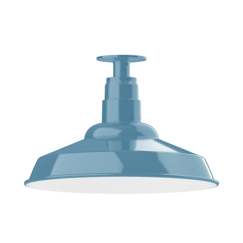Light blue LED flush mount ceiling light with domed shade and central stem