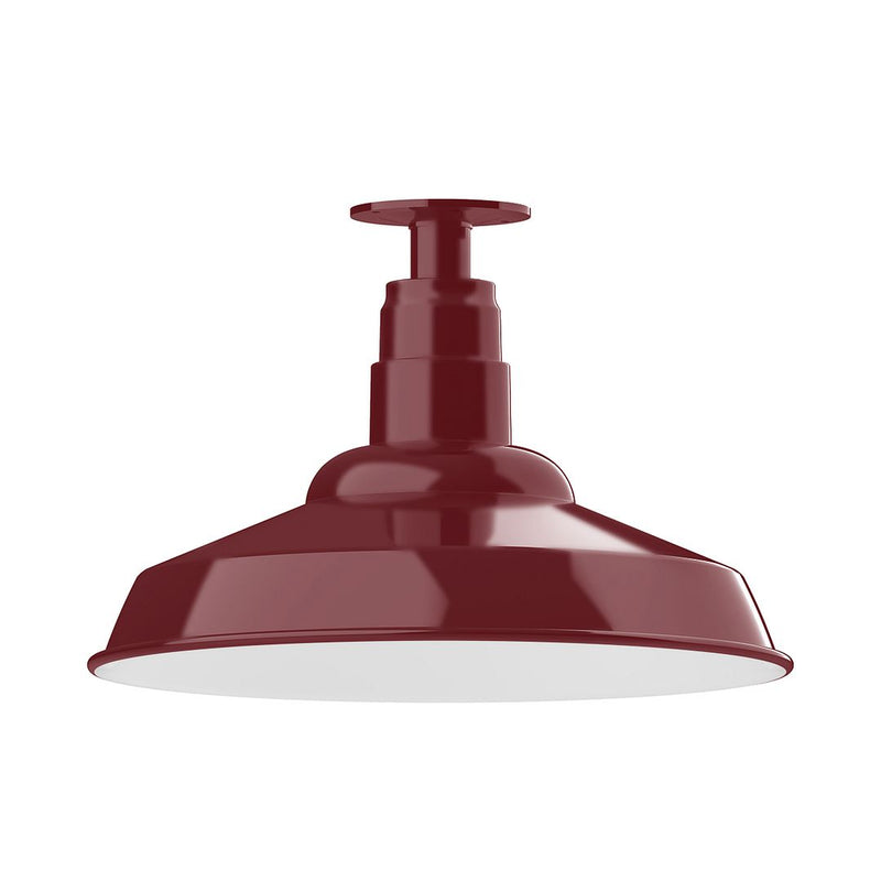 Barn Red flush mount ceiling light with domed shade and short stem