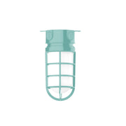Sea green flush mount light fixture with cylindrical glass grid and two side sockets