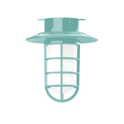 Sea green flush mount lantern with frosted glass panels and domed canopy