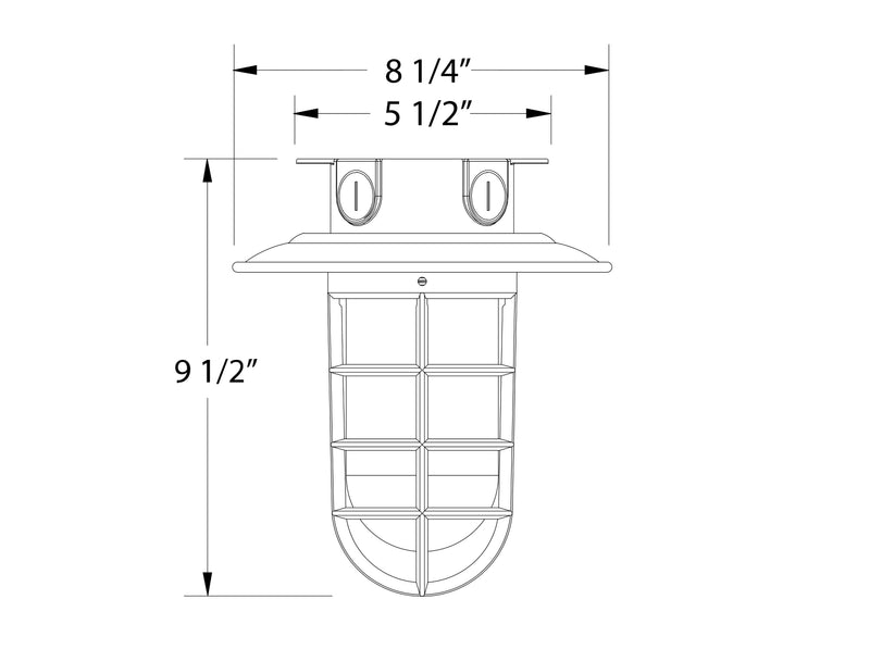 Flush mount ceiling light diagram with 8 1/4 in width and 9 1/2 in height