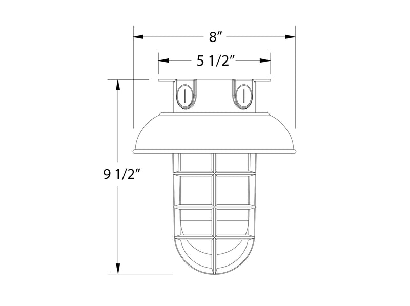 Flush mount ceiling light size: 8 in wide, 9 1/2 in high