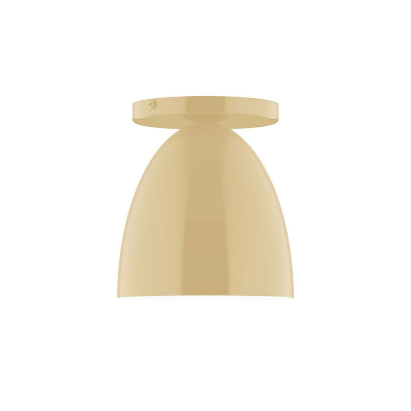 Ivory LED flush mount with curved dome shade, flat top trim