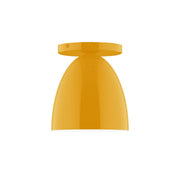 Bright yellow LED flush mount ceiling fixture with shallow dome shade