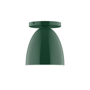 Forest green LED flush mount with rounded dome shade and flat mounting canopy