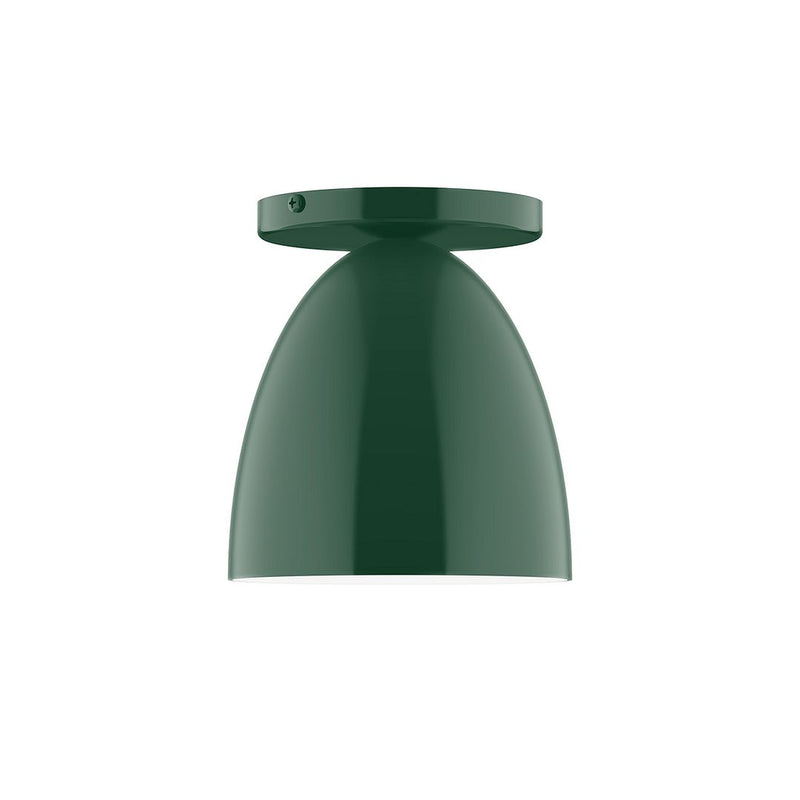 Forest green LED flush mount with rounded dome shade and flat mounting canopy