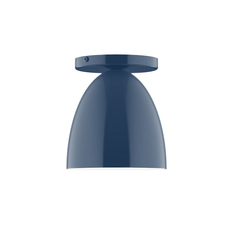 LED flush mount ceiling light with navy domed shade and round canopy