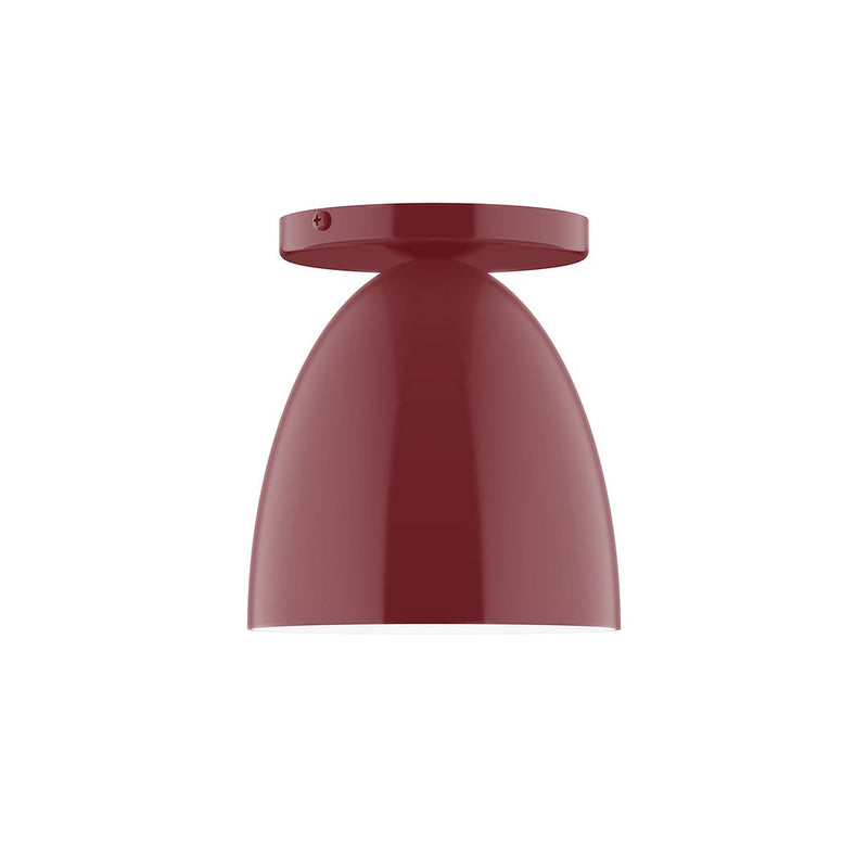 Barn red LED flush mount light with domed shade and flat canopy