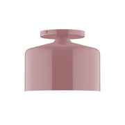 Mauve flush mount ceiling light with wide cylindrical base and flat diffuser