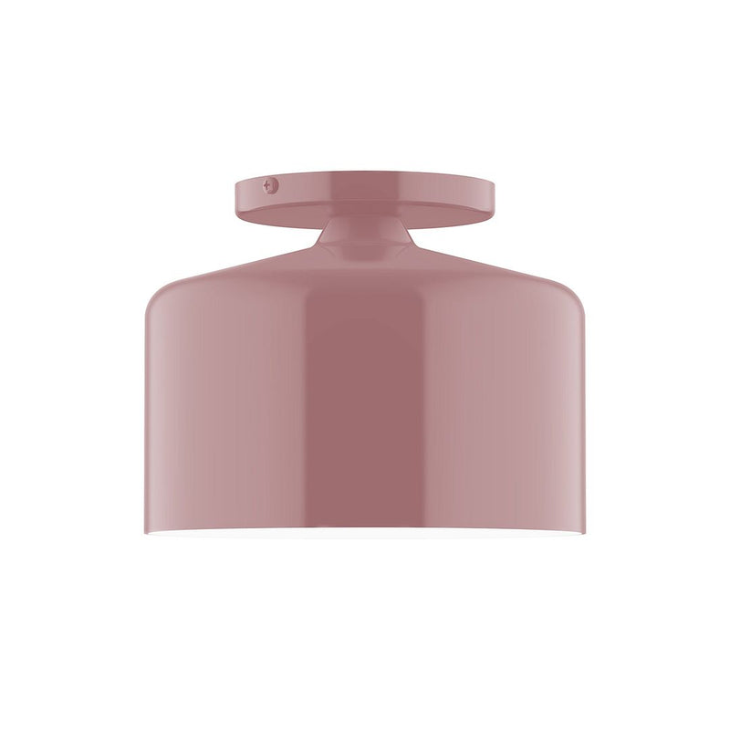 Mauve flush mount ceiling light with wide cylindrical base and flat diffuser