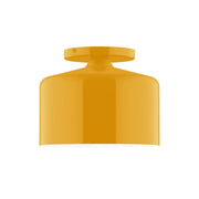 Bright yellow flush mount ceiling light with round base and short shade