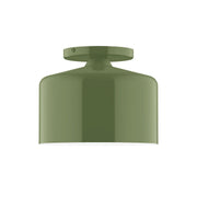 Fern green flush mount ceiling light with cylindrical glass shade and round canopy