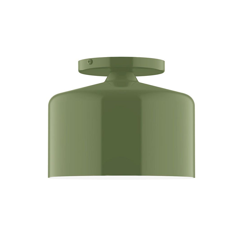 Fern green flush mount ceiling light with cylindrical glass shade and round canopy
