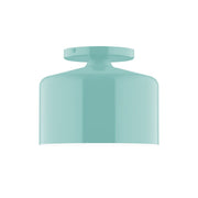 Sea green flush mount glass shade with rounded top and cylindrical bottom