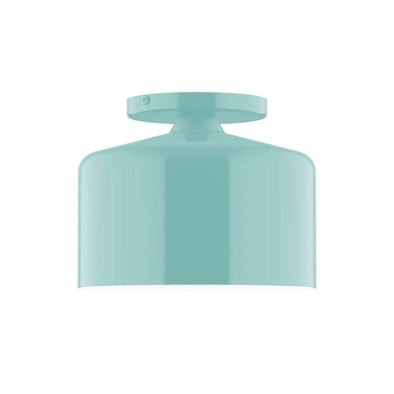 Sea green flush mount glass shade with rounded top and cylindrical bottom