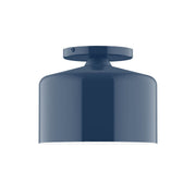 Navy flush mount ceiling light with rounded glass shade and flat top canopy