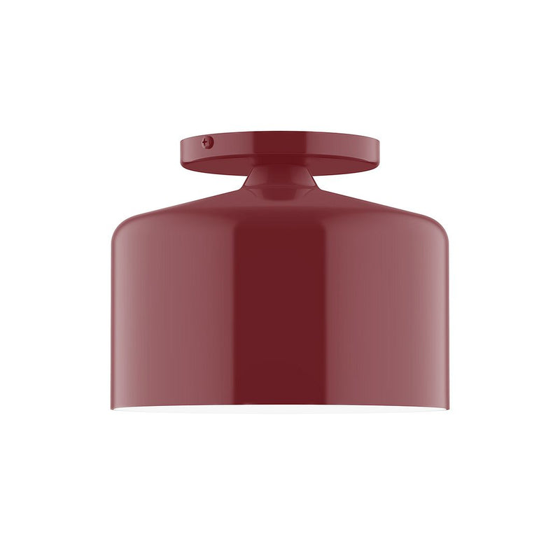 Barn red LED flush mount with rounded dome shade and short canopy