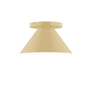 Ivory flush mount ceiling light with round canopy and flared bell shade.