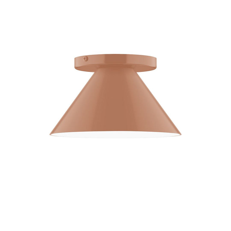 Terracotta flush mount ceiling light with flared cone shade and flat top