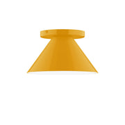 Bright yellow flush mount ceiling light with round canopy and tapered shade