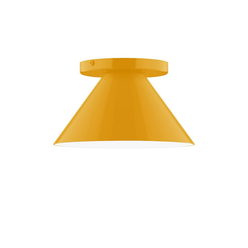 Bright yellow LED flush mount ceiling light with flared diffuser and smooth rim