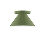 Fern green flush mount ceiling light with flared shade and flat canopy.