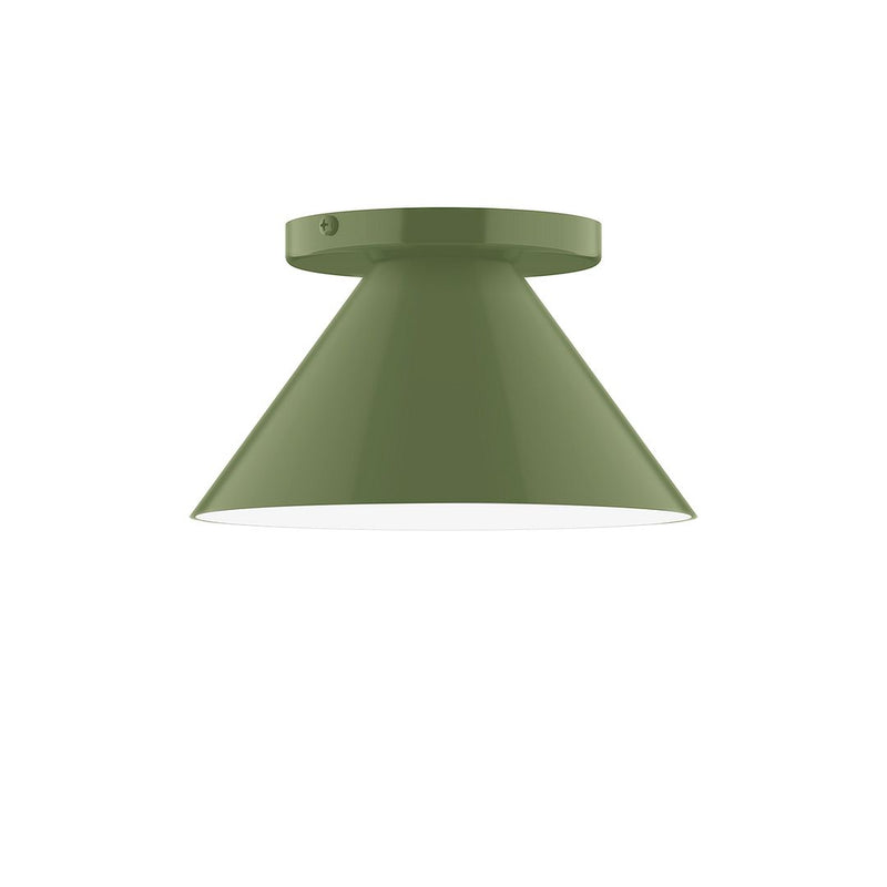 Fern green flush mount ceiling light with flared shade and flat canopy.